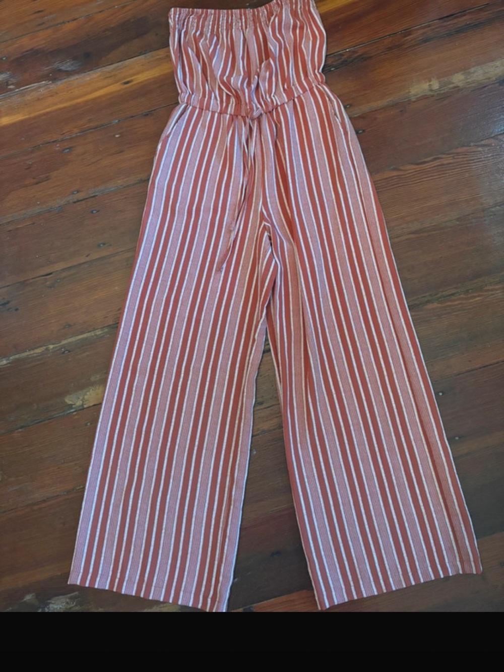 No Boundaries Rust and White Strapless Wide-Leg Jumpsuit